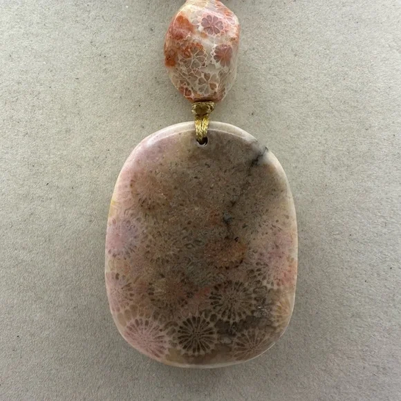Handcrafted Coral Fossil Jade Fish Carving Pendant Necklace on Adjustable Rope - Picture 7 of 13